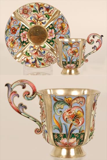 Galanteria II - A Russian silver gilt and cloisonn enamel cup and saucer, Maria Semenova, Moscow, 1896-1908.jpg