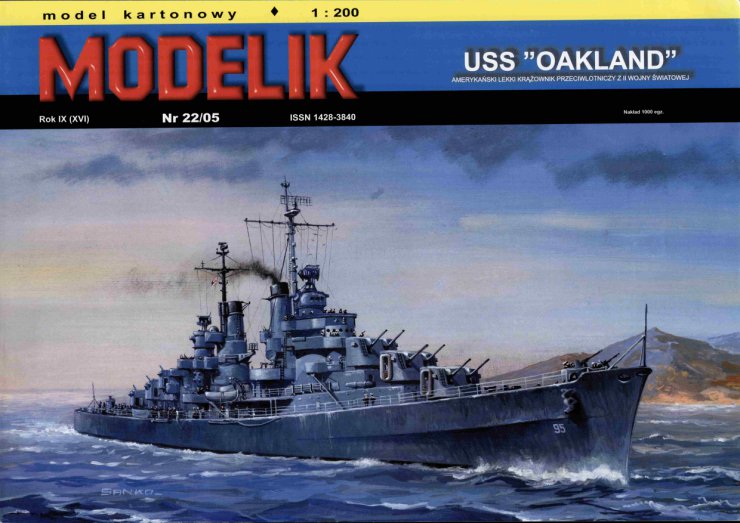 Modelik 2005-22 -  USS Oakland amerykański lekki krążownik przeciwlotniczy z II wojny światowejA3 - 01.jpg