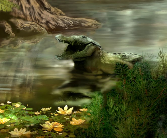  Prehistoria - Karen_Carr_Cretaceous_Coastal_Deinosuchus_detail.jpg
