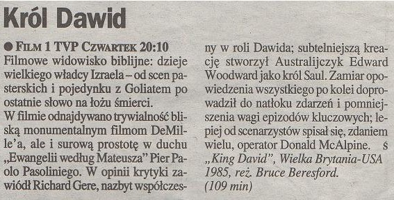 K - King David Król Dawid 1985, reż. Bruce Beresford Richard G..., Jack Klaff, George Eastman. Gazeta Telewizyjna 1 VI 1996.jpg
