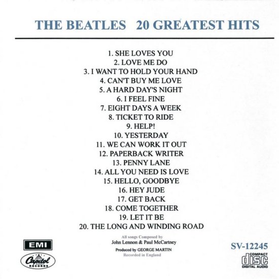 1982 The Beatles - 20 Greatest Hits US - 1982 The Beatles - 20 Greatest Hits Back Cover.jpg