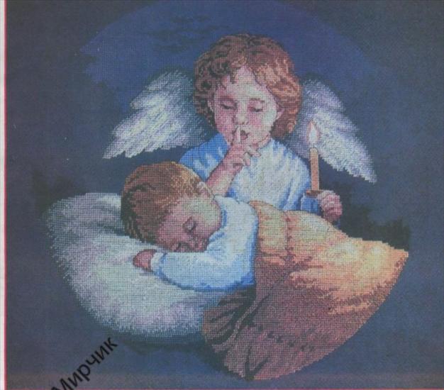 religijne - Aniołek ze świeczką nad śpiącym dzieckiem.jpg